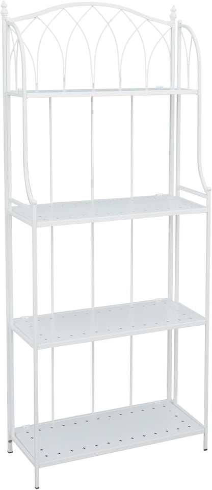 White 4-Tier Plant Stand with French Style Pattern, Indoor Outdoor Flower Shelf for Balcony Patio, Vintage Garden Decor with Lattice Design Plant Holder
