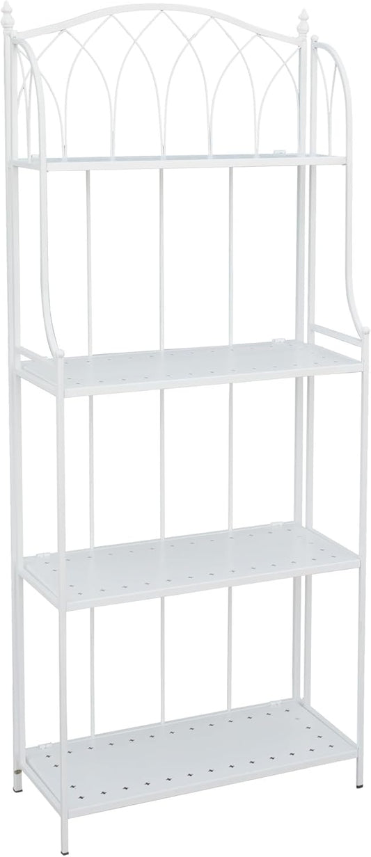 White 4-Tier Plant Stand with French Style Pattern, Indoor Outdoor Flower Shelf for Balcony Patio, Vintage Garden Decor with Lattice Design Plant Holder