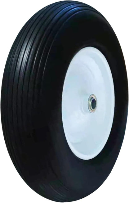 Wheelbarrow Tire 4.80/4.00-8 Flat-Free with 3/4 & 5/8 Wheel Bearing, 3-6" Hub 16" Solid Foamed Wheel Barrel Tires Non-Slip for Yard Cart Garden Wagon (Black)