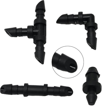 UOIENRT 110 PCS Irrigation Fittings, 1/4" Tubing with 50pcs Couplings, 20pcs Elbows, 30pcs Tees and 10pcs End Plugs for Drip or Sprinkler Systems