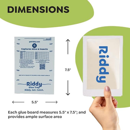 Riddy Glue Boards, 18 Boards, Pre-Baited, Ready to Use Mouse Traps Indoor for Home, Sticky Adhesive for Bugs and Rodents, 5.5" x 7.5"