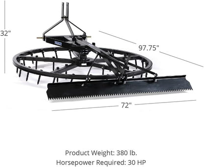 Titan Attachments Arena Spin Harrow Groomer 72" Cat 1 3 Point Quick Hitch HD (Add Optional Rake Attachment: Yes)