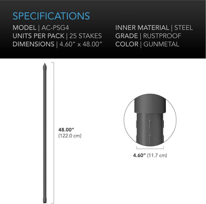 AC Infinity Garden Plant Stakes 48", Sturdy Metal Support Sticks with Protective Plastic Coating, 25-Pack for Tomatoes, Trees, and Vines in Gardening Hydroponics