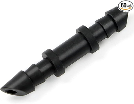 60 Pieces 1/4" Drip Irrigation Coupling Fittings：Drip Line Double Barbed Coupler Connectors for 1/4 Inch Irrigation Tubing Quick Connect 1/4'' Coupler with Sharp End for Drip Irrigation System