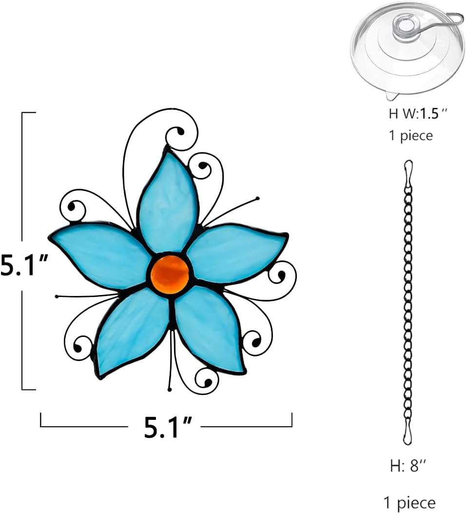 Forget Me Not Flower Decor Stained Glass Window Hanging,Blue Flower Ornaments Suncatcher for Window,Best Gifts for Mother,Women,Valentine's Day,Birthday