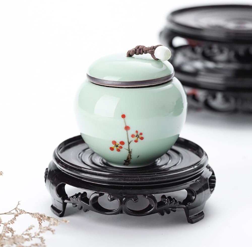 GOLDY&WENDY Round Vase Display Stand 3.9 Inch Black Imitation Wood Style Base Handmade Resin Pedestal
