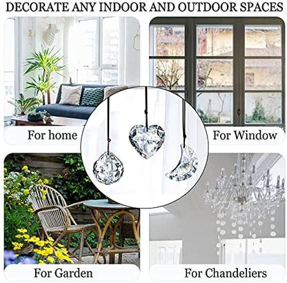 H&D HYALINE & DORA Clear Suncatcher Crystal Prism Ball Heart Moon Window Decor Ornament,Hanging Crystals Prisms for Car Garden,Pack of 3