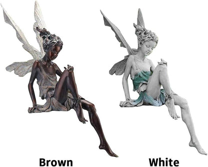 Angel Figurine Outdoor Garden Fairy Statue, 9 ''Garden Sculpture Resin Angel Craft Home Table Ornaments for Lawn Yard Art Porch Patio Decorations Christmas Housewarming Gift (White)