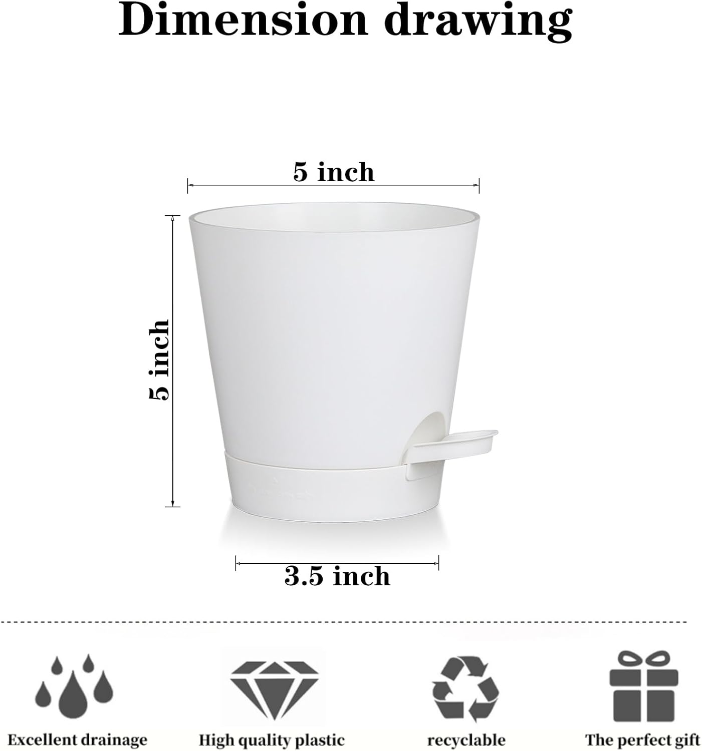 5 Pack 5 inch Self-Watering Pots, African Violets Planter with Drainage Holes and Reservoir, White Plastic Planter for Indoor Outdoor Plants Flowers and Houseplants White, 5 inch 5 pcs