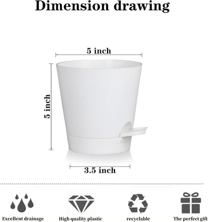 5 Pack 5 inch Self-Watering Pots, African Violets Planter with Drainage Holes and Reservoir, White Plastic Planter for Indoor Outdoor Plants Flowers and Houseplants White, 5 inch 5 pcs