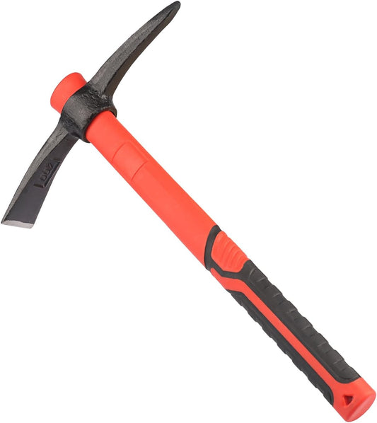 15 Inch Pick Mattock Hoe, Forged Weeding Garden Pick Axe with Fiberglass Handle, Pick Mattock Hoe for Loosening Soil, Gardening, Camping, by GENHAKON.