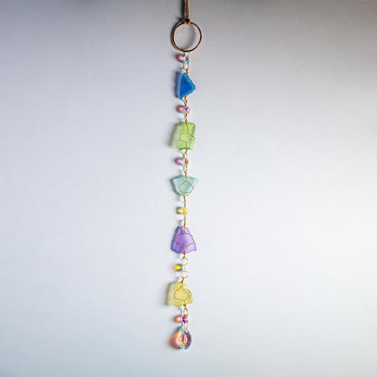 Suncatchers Sea Glass Wall Hanging Handcrafted Blue Seaglass Hanger Ocean Decor Garden Sun Catchers with Sea Glass Rainbow Maker Indoor Outdoor Decor Handmade