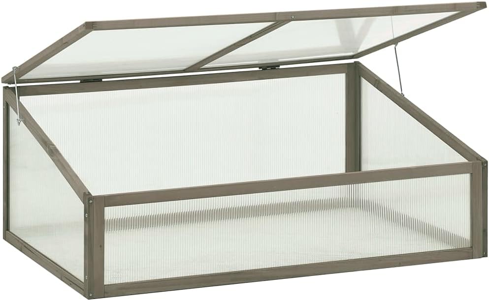 Wooden Garden Greenhouse，Wood Raised Plants Bed Raised Flower Planter Box, Garden Wood Cold Frame Greenhouse Flower Planter, Gray 39.4"x25.6"x15.7" Firwood,-683