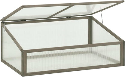 Wooden Garden Greenhouse，Wood Raised Plants Bed Raised Flower Planter Box, Garden Wood Cold Frame Greenhouse Flower Planter, Gray 39.4"x25.6"x15.7" Firwood,-683
