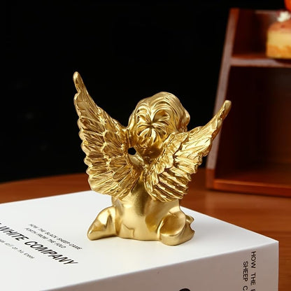 YUEOECOR 2PCS Cherubs Angels Resin Garden Statue Figurine, Adorable Angel Sculpture Memorial Statue Indoor Outdoor Home Garden Decoration (B 2PCS Gold)