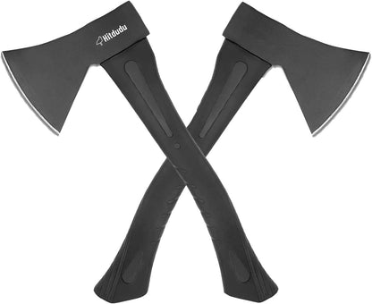 Camping Hatchet 2Pack, 14" Camping Axe Throwing Axe for Outdoor Wood Splitting and Kindling, Forged Carbon Steel Heat Treated, Fiberglass Shock Reduction Handle with Anti-Slip Grip
