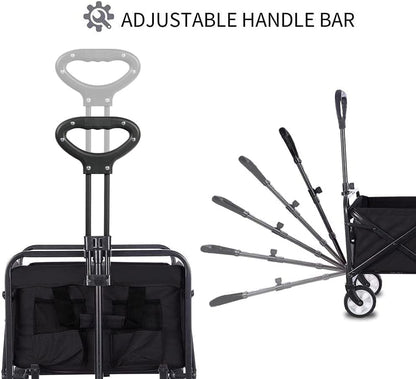 Beach Cart Large Capacity, Heavy Duty Folding Wagon Portable, Collapsible Wagon for Sports, Shopping, Camping Collapsible Foldable cart(220 LBS Capacity)