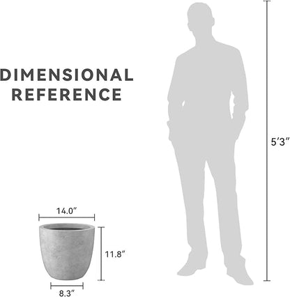 Kante 14 Inch Dia Round Concrete Planter, Indoor Outdoor Large Plant Pot with Drainage Hole and Rubber Plug for Home Patio Garden, Gray Concrete