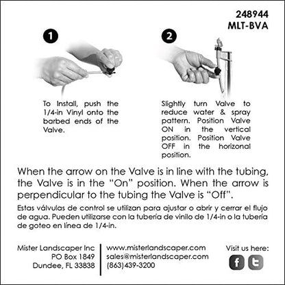 Mister Landscaper MLT-BVA 1/4" Vinyl On/Off Drip Irrigation Valve (3 Quantity)