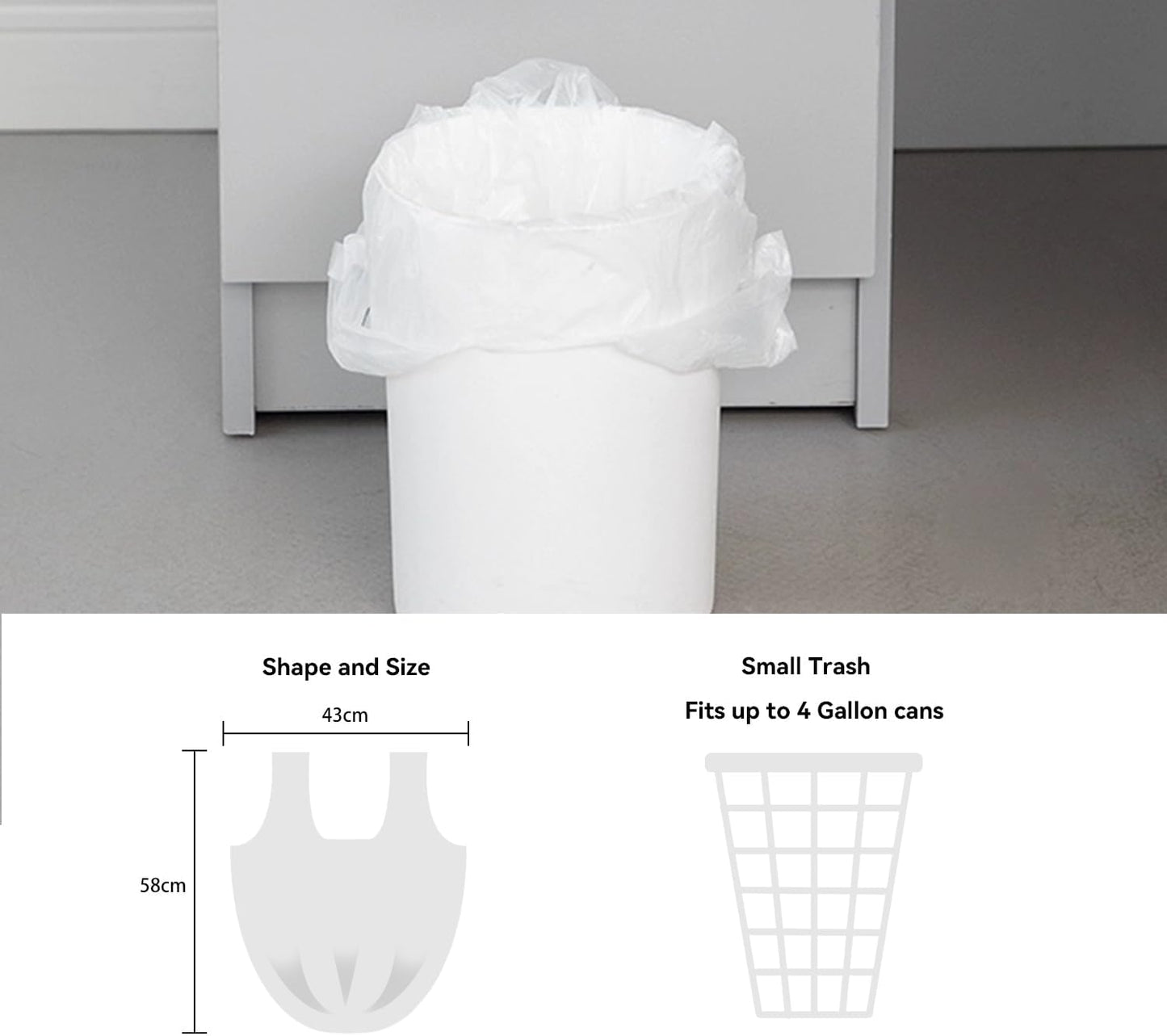 4 Gallon Trash Bag with Handles, Pack of 88, Multipurpose Small Garbage Bags for Home, Office, 43x58cm,3.8g/pcs, Unscented, White