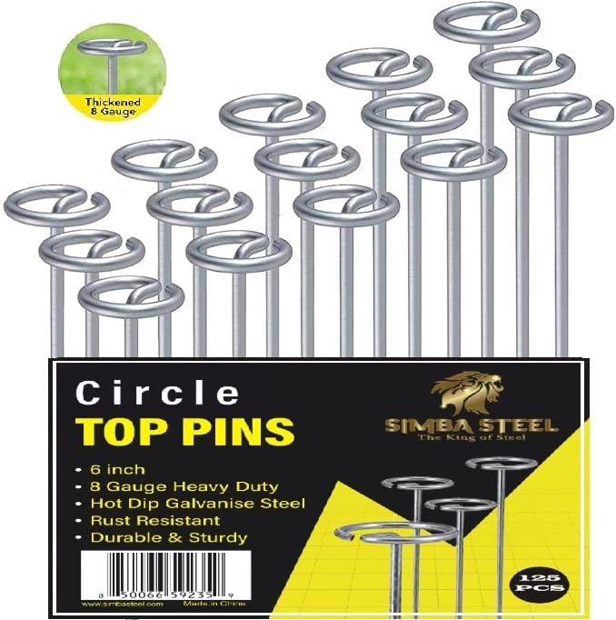 8 Gauge Circle Top Lanscape Pins - 125 Pack x 6 Inch Galvanised, Heavy Duty, Not Easy to Bend, Garden Stakes for Tarps, Lawn Turf, Weed Mats, More Holding Power (125 Pins)