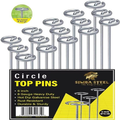 8 Gauge Circle Top Lanscape Pins - 125 Pack x 6 Inch Galvanised, Heavy Duty, Not Easy to Bend, Garden Stakes for Tarps, Lawn Turf, Weed Mats, More Holding Power (125 Pins)