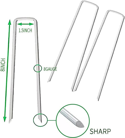 8 Gauge Ground Staples 8 Inch Landscape Staples 30Pack Lawn Landscaping Sod Ground Barrier Cover Wire Heavy Duty U Stakes Pins