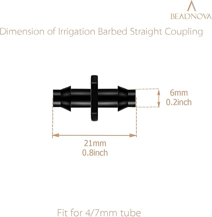 BEADNOVA Drip Irrigation Parts 60 Pcs 1/4 Inch Barbed Straight Couplings Drip Irrigation Fittings Drip Line Connectors for 1/4 Inch Irrigation Tubing Garden Watering System (60pcs)
