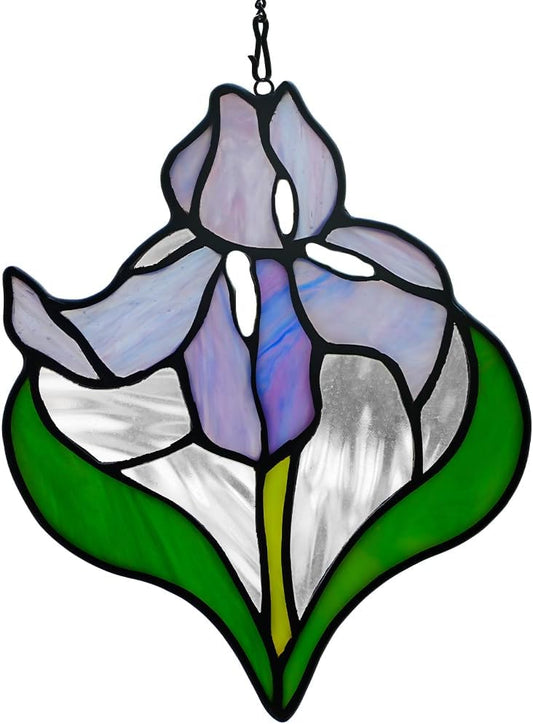 Iris Flower Stained Glass Window Hangings,Iris Flower Gifts for Women,Artificial Flowers Stained