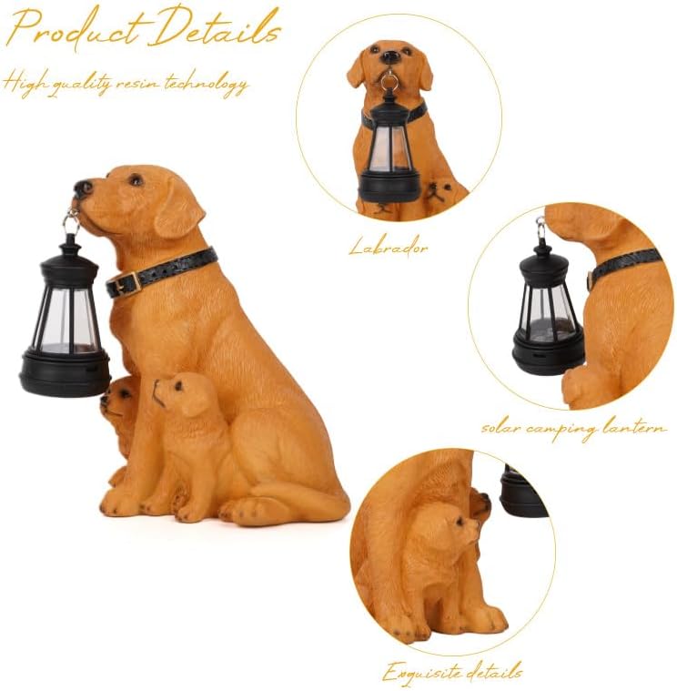 Labrador Dog Garden Statues with Solar Lantern, Outdoor Figurine Resin Sculpture Hanging Solar Power Lights for Decoration Yard Patio Balcony Lawn Ornament Art Decor, Unique Gift for Grandma Wowen Mom