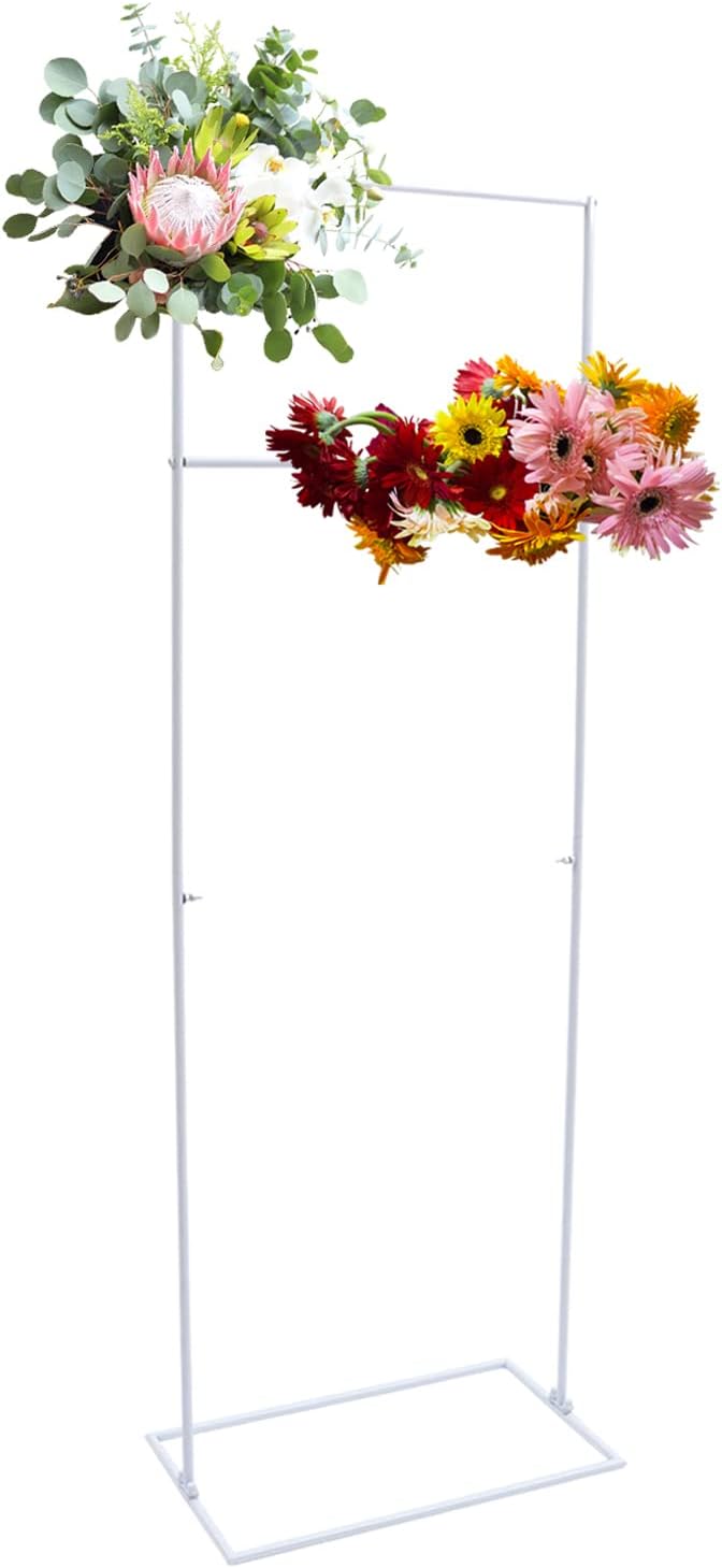 DYNAMI White Square Wedding Backdrop Stand, Steel Rectangular Balloon Arch Stand w/Base,for Wedding Birthday Party Ceremonies Graduation Valentine's Day Decor,20.9" W*61" H (H-Shape)