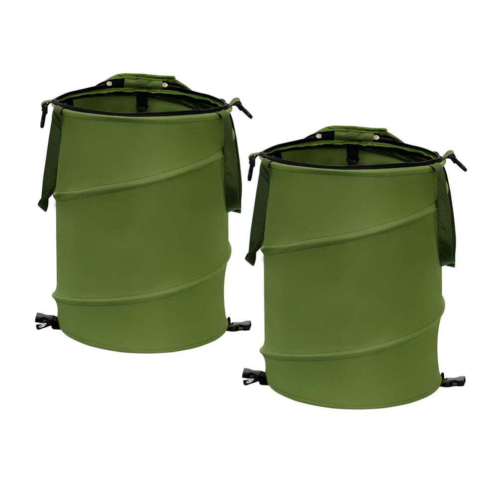 Reusable Lawn and Leaf Garden Bag, Collapsible/Pop Up Trash Can, 18x22 in Garbage Can and Recycling Bin with Lid for Home Storage, Laundry, Camping, Garden (2Pcs-Green 24 Gallons)