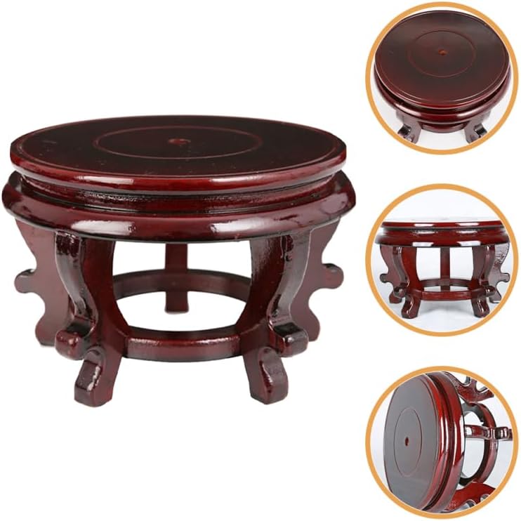 Happyyami Indoor Plants Wood Stool Plant Stand Chinese Style Flower Pot Display Rack Garden Planter Support Tabletop Vase Fish Tank Base Handicraft Figurine Pedestal Riser Holder for Home Greenery