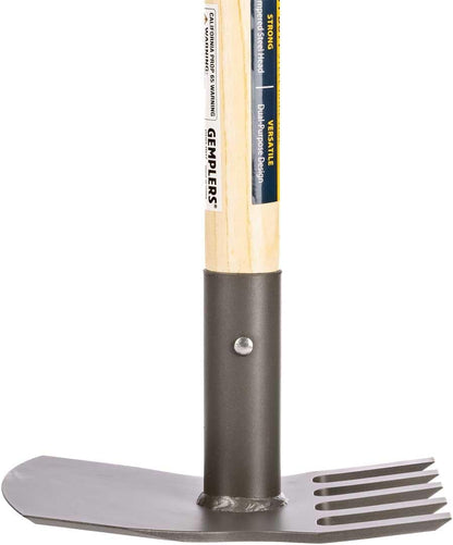 Gemplers Steel Rake Hoe with Wood Handle, 5 Wide Tines, Multi-Purpose Tool for Gardening, Planting, and Fire Prevention, Commercial Grade