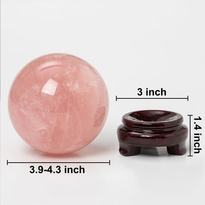Large Rose Quartz Crystal Sphere Natural Pink Healing Crystal Ball with Stand Meditation Decorative Balls Home Decor 100-110mm/3.9-4.3"