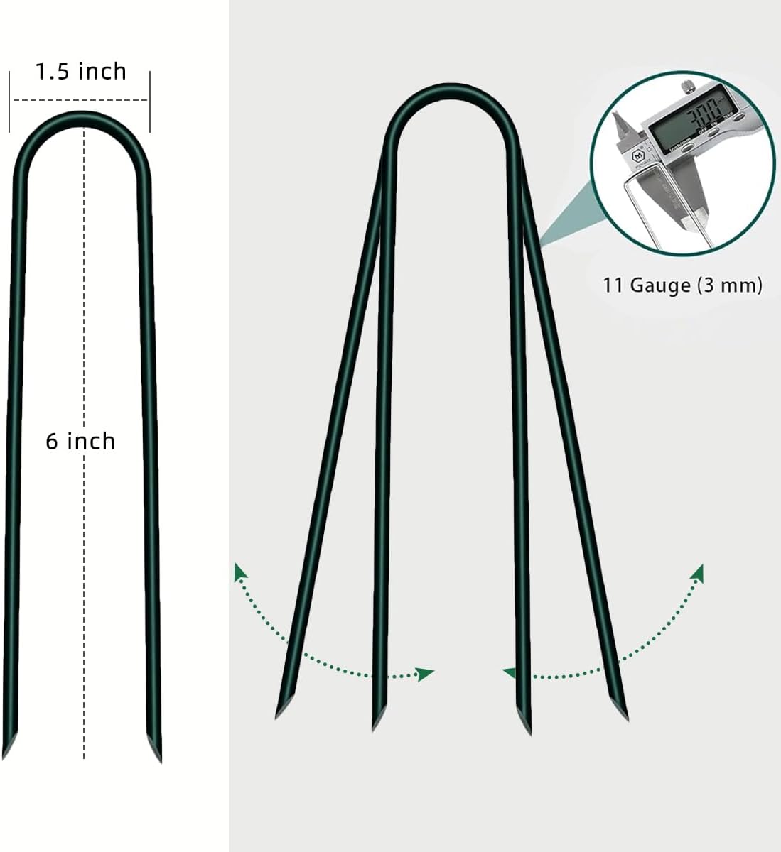 6 inch 25 Pack U Shape Green Garden Stakes,11 Gauge Garden Pins,U-Shaped Tent Stakes,Galvanized Landscape Staples for Yard Lawn,Tube, Landscape Fabrics,Irrigation Hose and Weed Barriers