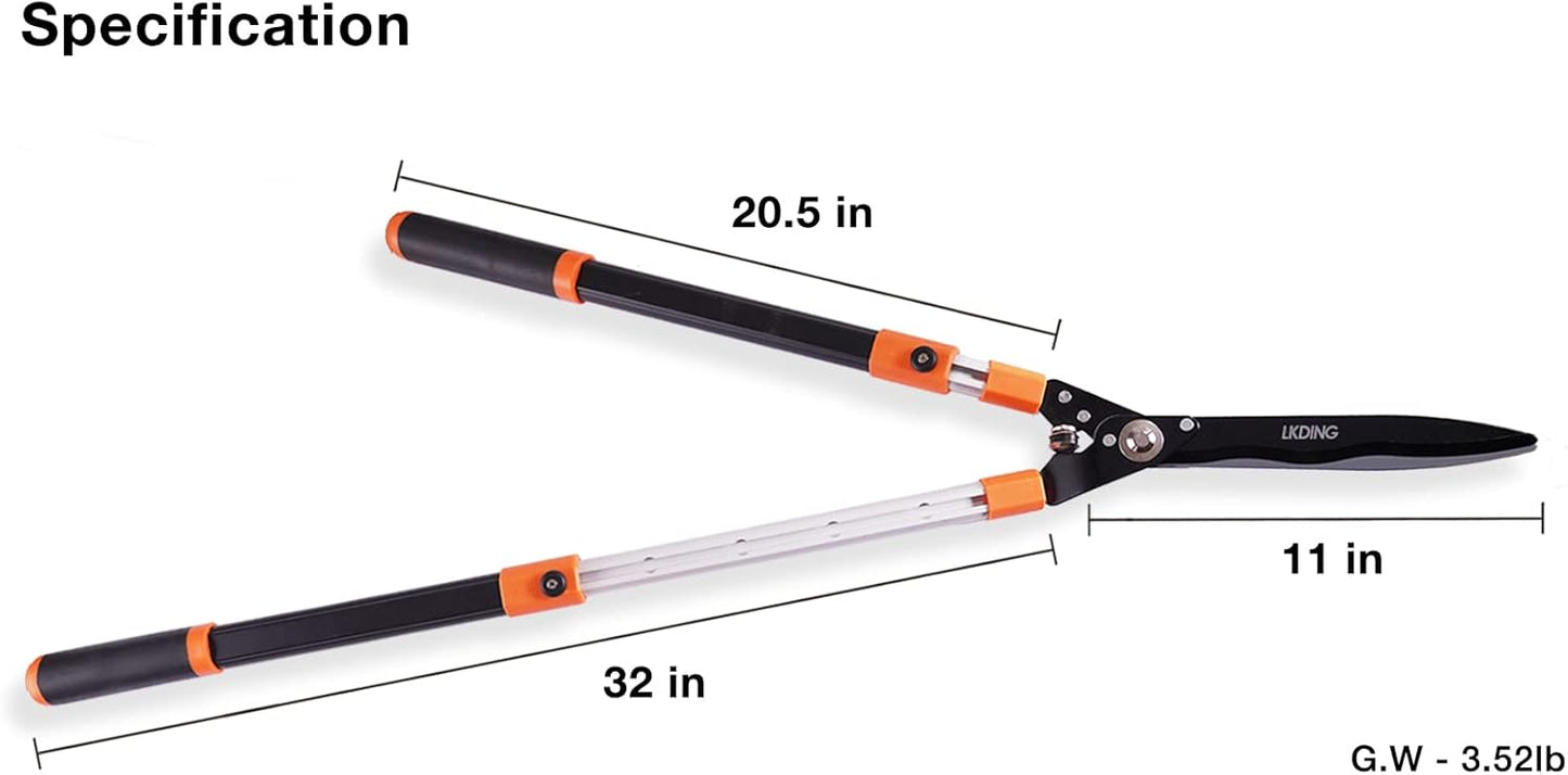 Hedge Shears Heavy Duty 32.5"-43" Extendable Handle Professional Garden Clippers Pruning Scissors Trimmer Yard Landscaping Tool