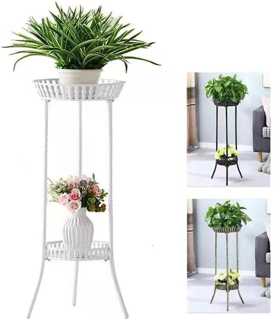 YANMENG Metal Iron Tall Plant Stand Indoor Outdoor, Sturdy Planter Stand, Corner Display Shelf, Weight Capacity 50 lbs(32in, White)