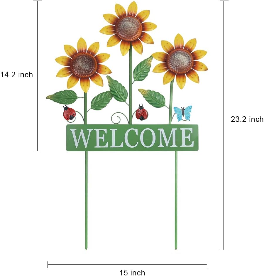 hogardeck Garden Decor for Outside, Metal Sunflower Butterfly Decorative Garden Stakes for Spring Decor, Yard Art Welcome Sign for Outdoor Lawn Porch Pathway Backyard Patio Decorations