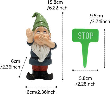 Funny Stop Garden Gnome - 6.2 Inch Resin Statue with Stop Sign, Humorous Outdoor Decor for Yard, Garden, Patio, Dog Poop Area & Trash Can Guardian
