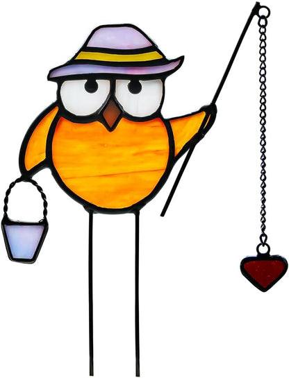 Owl Decor Stained Glass Suncatcher for Window Hanging,Owl Gifts for Men Women Stained Glass Bird Ornament for Home Decor Livingroom Bathroom Kitchen Party Decor