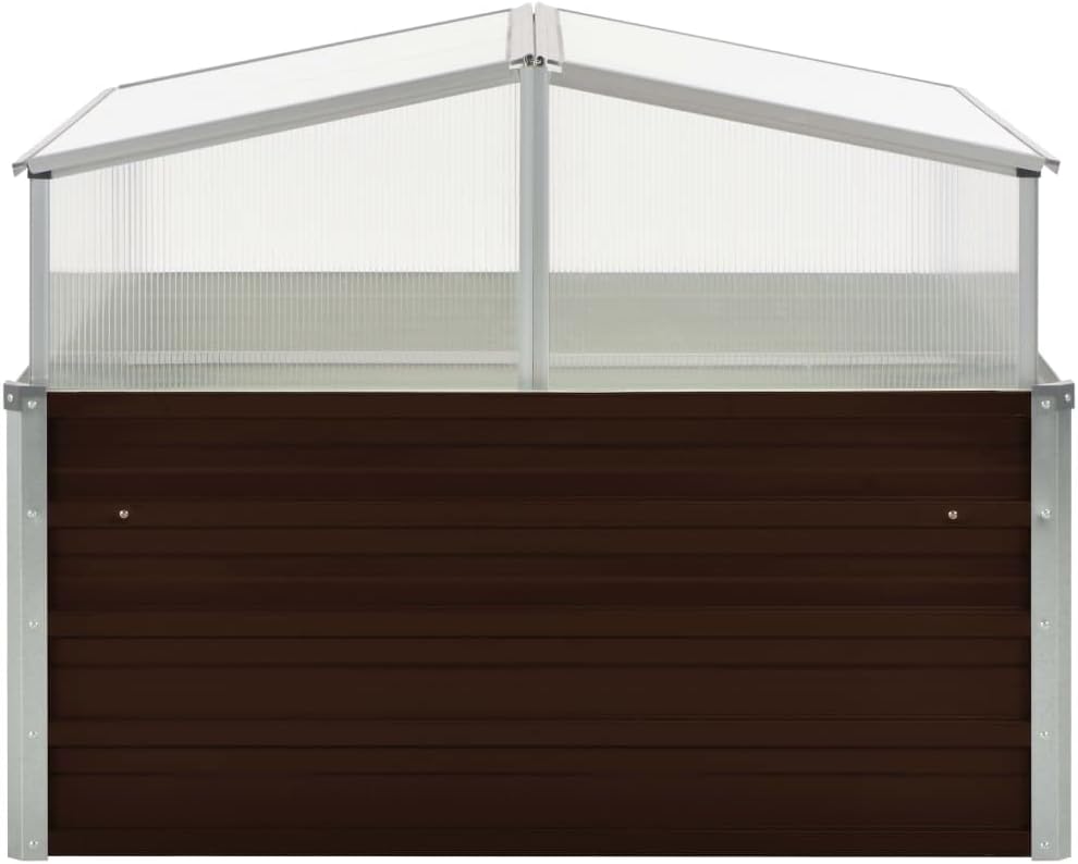 Galvanized Steel Greenhouse, Raised Garden Bed with Greenhouse, Metal Planter Box with Polycarbonate Mini Greenhouse, Brown 39.4"x39.4"x33.5" Galvanized Steel,-106