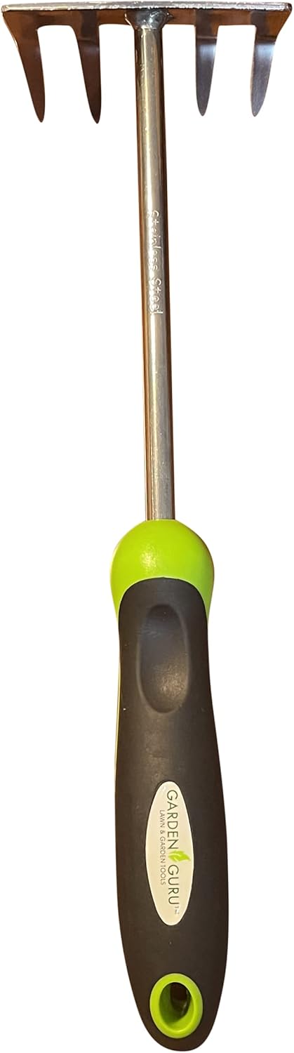 Garden Guru Stainless Steel Hand Rake Cultivator Tiller Tool - Stainless Steel for Ultimate Strength - Rust Resistant - Ergonomic Handle - Gardening Cultivating Loosening Weeding Mulching (2 Pack)