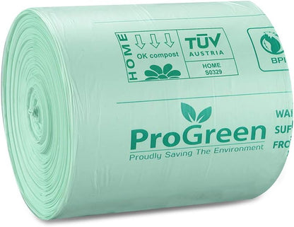 ProGreen Compostable Trash Bags, Extra Thick, Compost Kitchen Bin Bags, Food Scraps Yard Waste Bags, ASTM D6400 BPI and TÜV AUSTRIA Certified (6 Gallon, Pack of 100)