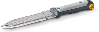 WOODLAND TOOLS Heavy Duty Hori Hori Garden Knife - Stainless Steel Soil Knife with Serrated Edge, Depth Markings, and Ergonomic Grip, Multi-Use Weeding and Digging Tool with Sheath for Gardening