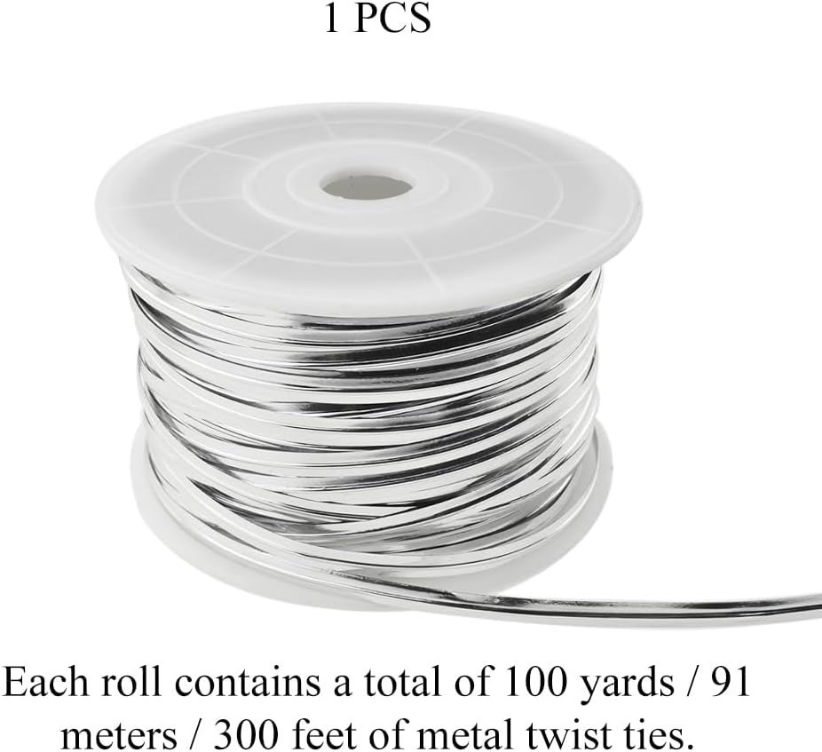 HAHIYO 100Yards/300Feet/91M Silver Metal Twist Ties Bread Candy Coffee Bag Ties Plant Garden Twist Ties for Cellophane Treat Bag Gift Wraping Bag Plastic Bag Halloween Party Cake Present Art Craft