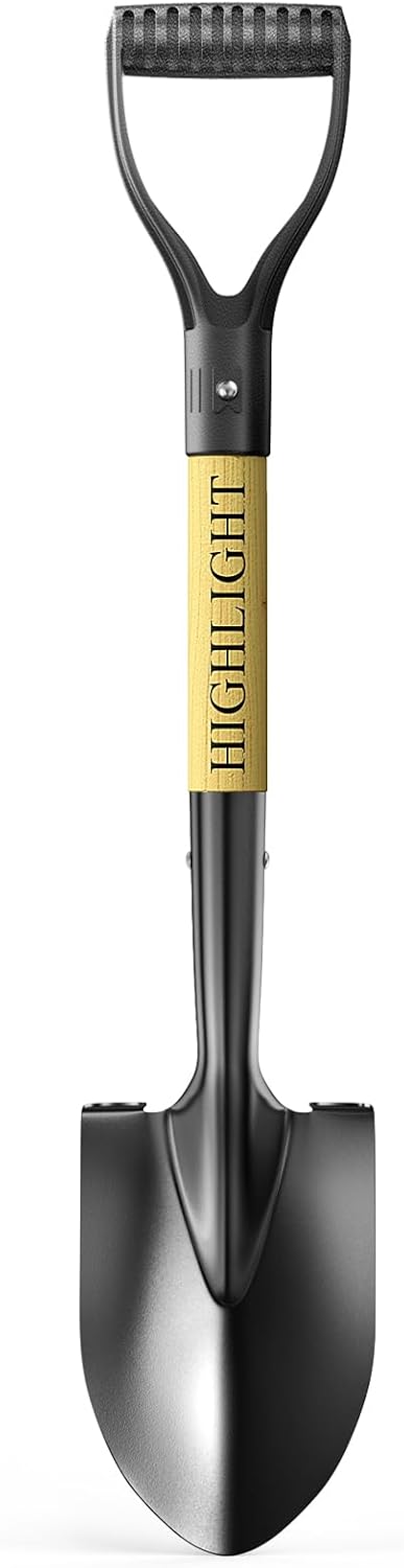 HIGHLIGHT Kids Shovel, Small Shovels for Digging, Overall Length 28 Inches, Mini D Handle, Gardening Shovel, Metal Beach Shovel, Camping, Snow, Wood Handle