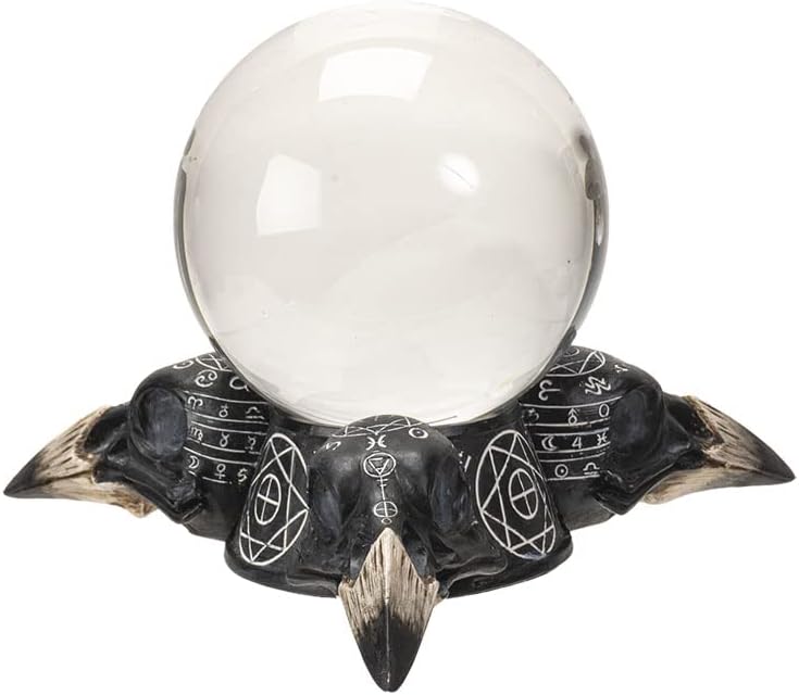 Pacific Giftware Raven Skulls and Crystal Ball Figurine, 5.5-inch Length, Cold Cast Resin, Table Decoration