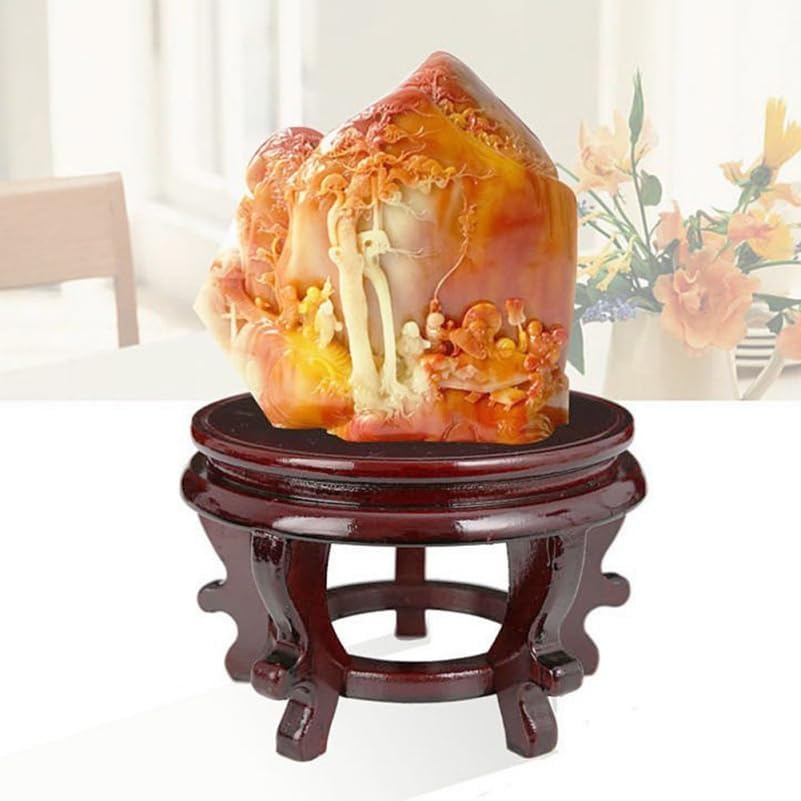 Happyyami Indoor Plants Wood Stool Plant Stand Chinese Style Flower Pot Display Rack Garden Planter Support Tabletop Vase Fish Tank Base Handicraft Figurine Pedestal Riser Holder for Home Greenery