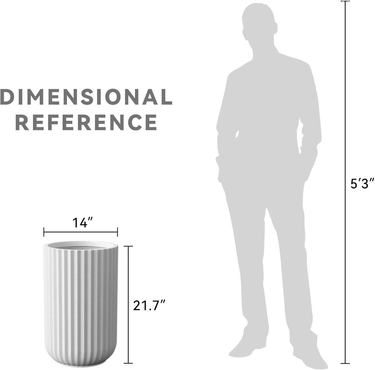 Kante Tall Fulted Planter, 21.7 Inch Tall Round Concrete Plant Pots with Drainage Hole and Rubber Plug, Modern Decor for Indoor Outdoor Plants, Flower, White